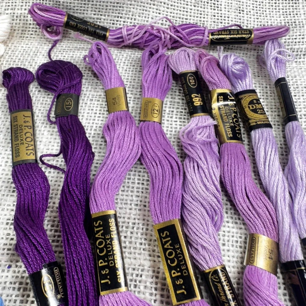 19 Vintage Embroidery Floss Skeins J & P Coats Star DMC Blue‎ Purple White Lot